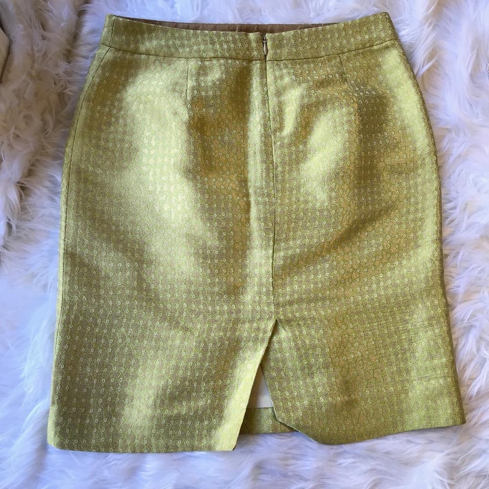 J. Crew Metallic Gold Pistachio Green Pencil Skirt
